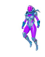 super space girl is floating with copy space