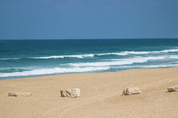 Naklejka premium Sandy beach of the Mediterranean Sea in Ashkelon, Israel