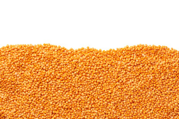close-up texture of raw red lentils with copy space for text.