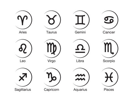 Zodiac signs set. Star signs for astrology horoscope. Zodiac line  symbols.