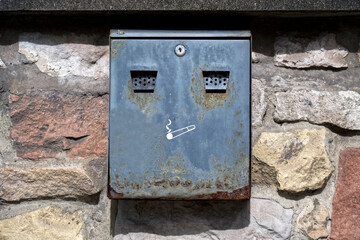 Cigarette smokers steel metal ashtray fitted to wall