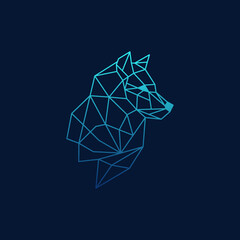 geometric head of howling wolf. Muzzle of wild wolf. Vector design for tattoo, logo, print and etc.