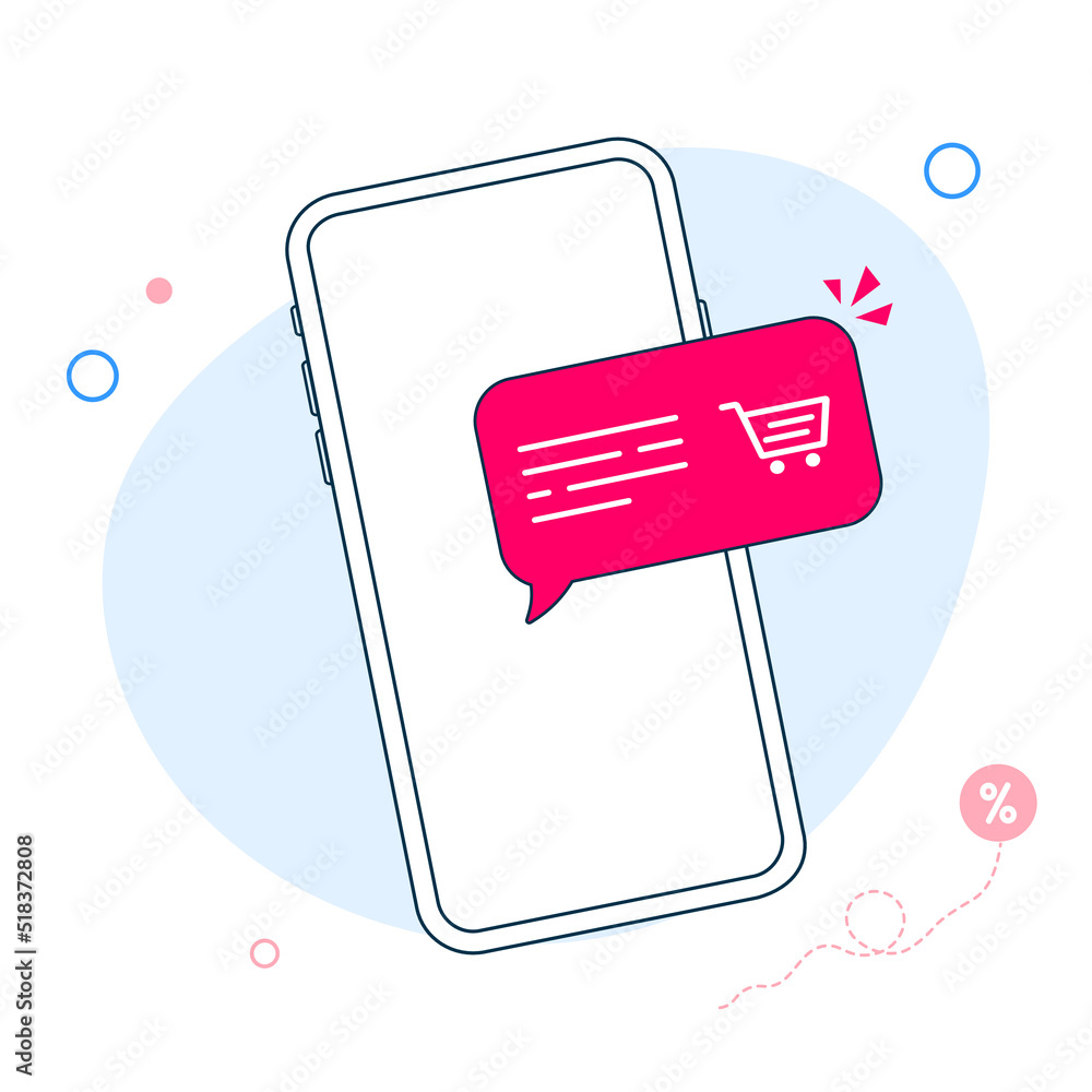 Poster smartphone with shopping cart notification, new purchase, make an order in an online store, shopping
