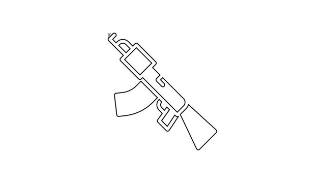 Black line Submachine gun icon isolated on white background. Kalashnikov or AK47. 4K Video motion graphic animation