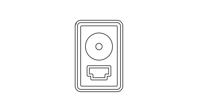Black line CD disk award in frame icon isolated on white background. Modern ceremony. Best seller. Musical trophy. 4K Video motion graphic animation