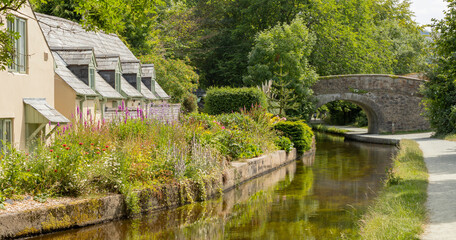 welsh cottages beside the Llangollen Canal between Trevor and LLangollen in Wales, UK