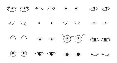 Eyes set hand draw cute style for your character design isolated on white background. Vector 10 eps