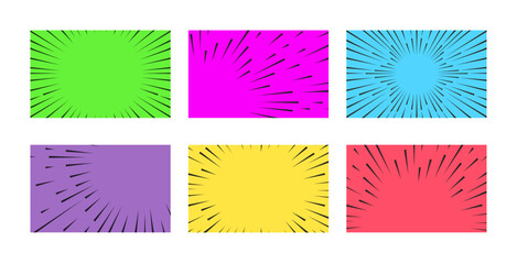 Comic book speed color lines set isolated on background stripe and radial effect style for manga speed frame, superhero action, explosion background. Motion line effect, pop art. Vector 10 eps