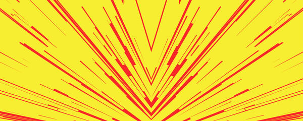 Comic book speed yellow red color lines isolated on background stripe and radial effect style for manga speed frame, superhero action, explosion background. Motion line effect, pop art. Vector 10 eps