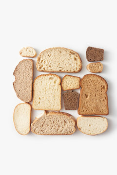 Bread slices of various size and shape