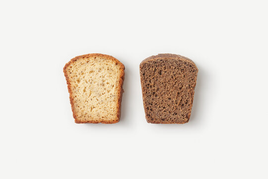 Two slices of white and black wholegrain bread