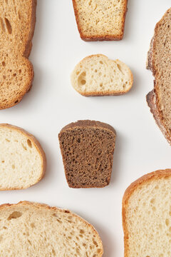 Different types of cutted freshly baked bread