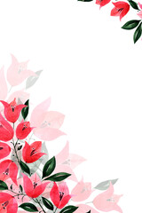 decoration of a postcard with Bougainvillea flowers painted in watercolor