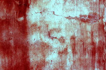 Cracked red background, scary bloody wall. white wall with blood splatter for halloween background.