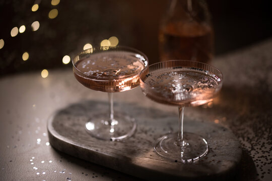 Two White Wine Goblets On The Stand