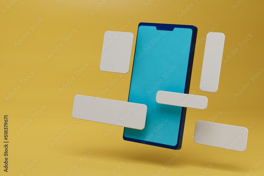 Poster smartphone icon with a blue screen on a yellow background next to which there are empty lines for pl