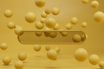 Obraz premium abstract background. yellow balls scattered on a yellow background. browser search bar in the middle. searching for information on the Internet. beautiful desktop. 3d render. 3d illustration