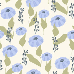 Seamless decorative elegant pattern with cute flower. Print for textile, wallpaper, covers, surface. For fashion fabric. Retro stylization.