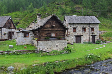 Fototapeta na wymiar The mountain village of Crampiolo in Alpe Devero, Lepontine Alps, Ossola, Piedmont, Italy