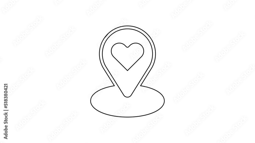 Poster black line map pointer with heart icon isolated on white background. valentines day. love location. 