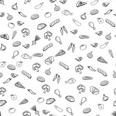 Seamless pattern doodle formulas and equations of scientists in black on a white background.