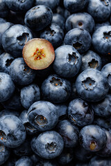 Fresh blueberries, close up view. Delicious berries from organic cultivation. Fruit background