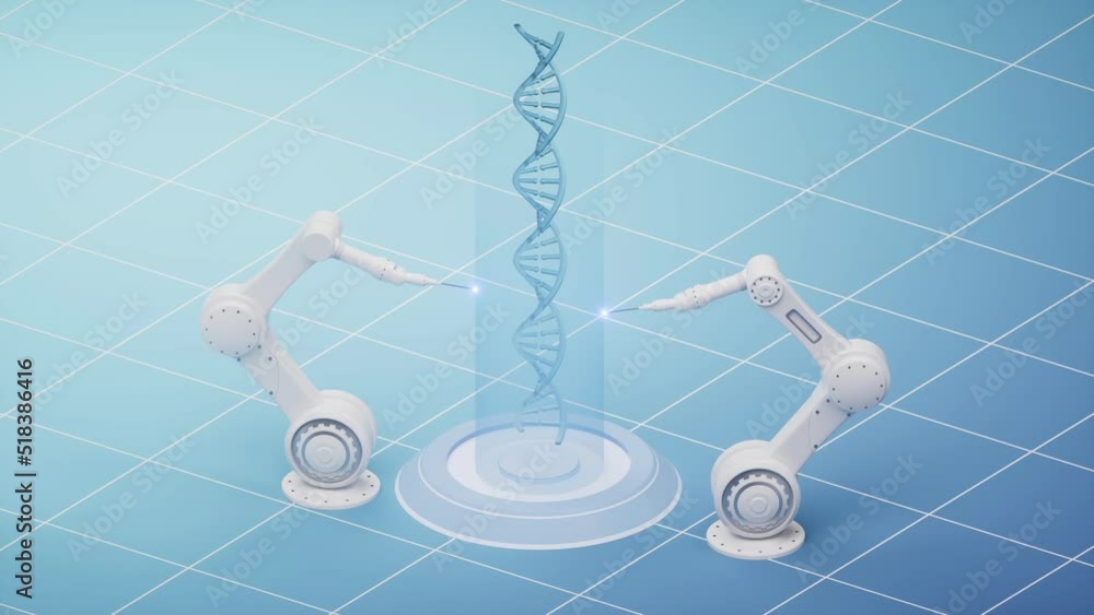 Poster mechanical arm with biomedical concept, 3d rendering.