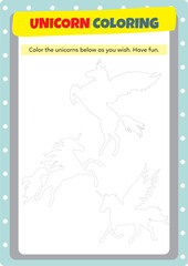 This page has been prepared to improve children's drawing and coloring activities with unicorns.