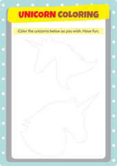 This page has been prepared to improve children's drawing and coloring activities with unicorns.