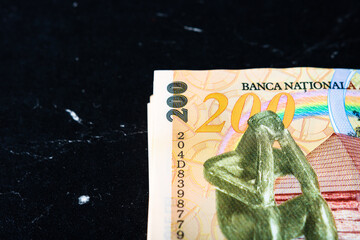 Stack of LEI Romanian money. RON Leu Money European Currency