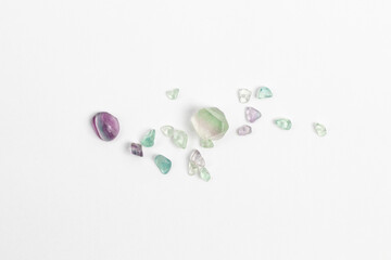 Fluorite Stones on White Background. Mineral Collection. Calcium fluoride