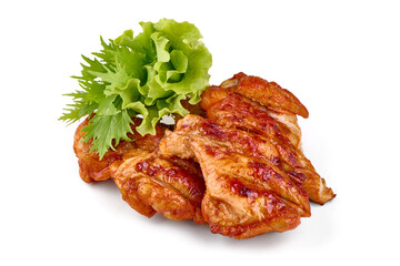 Grilled BBQ Chicken Legs, isolated on white background.