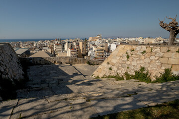 View of the city of Heraklion, from Kazantzakis tomb, over the Venetian Walls. 