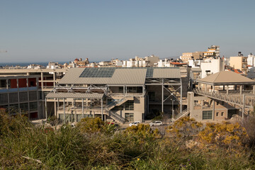 Obraz premium View of the city of Heraklion, from Kazantzakis tomb, over the Venetian Walls. View of the new cultural center.