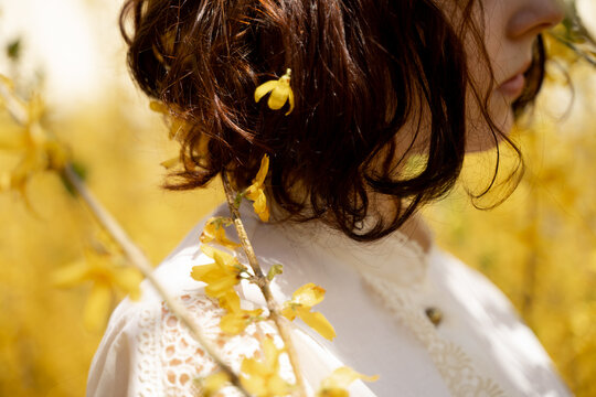 Forsythia On Curly Hair