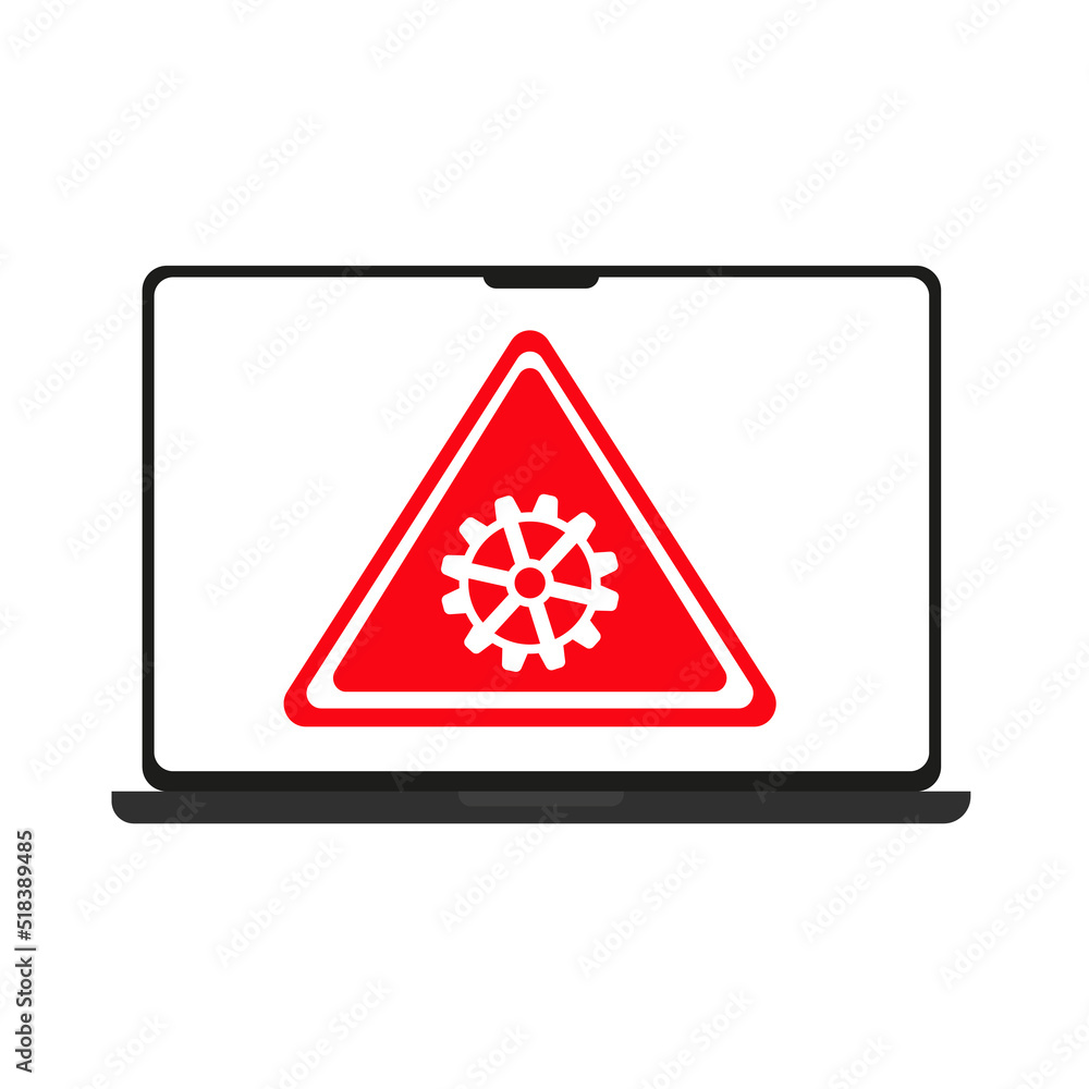 Poster laptop warning system. emergency software or system failure notification. vector illustration