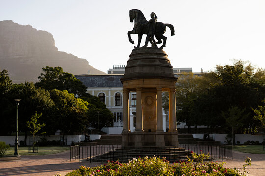 Man On Horse Statue In The Company's Garden In Cape Town South Africa