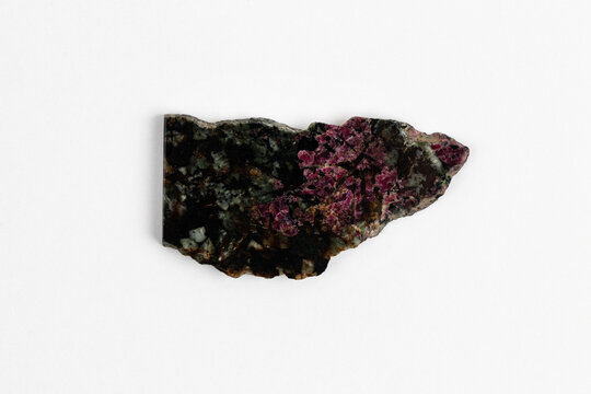 Ruby in Zoisite slice specimen. Mineralogy Collection piece on White.