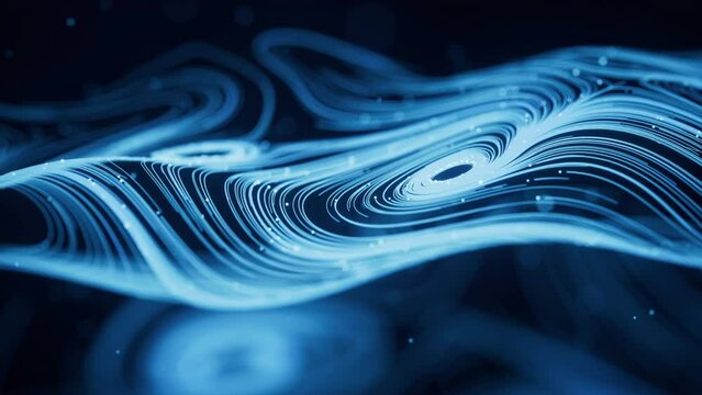 Wave particles lines with swirling pattern, 3d rendering.