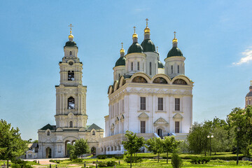 Fototapeta na wymiar Astrakhan, Kremlin courtyard, Assumption Cathedral and bell tower