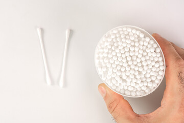 Cotton buds on a white background