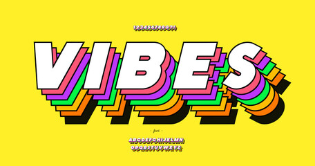 Vector vibes font 3d bold colorful style trendy typography for infographics, motion graphics, video, promotion, decoration, logotype, party poster, t shirt, book, animation, banner, game, printing. 10