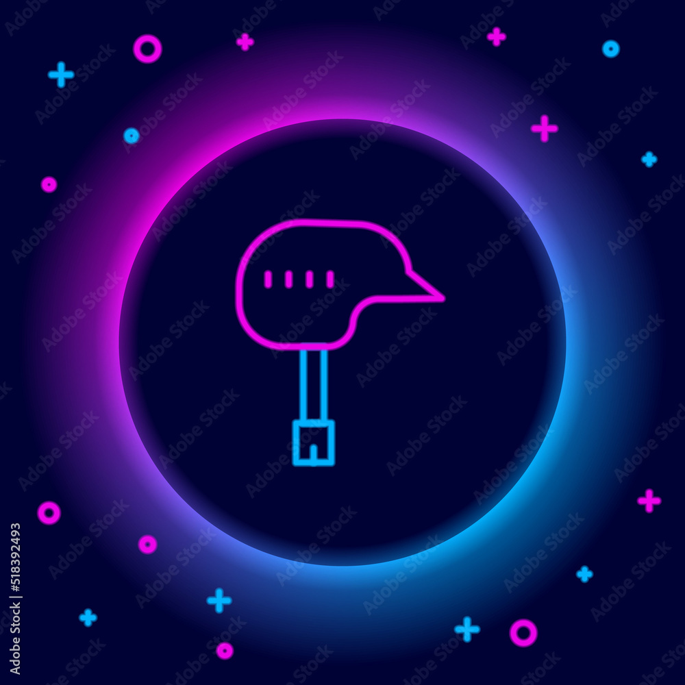 Sticker glowing neon line bicycle helmet icon isolated on black background. extreme sport. sport equipment. 