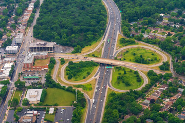 Daytime Aerial View of the Cloverleaf exit off I-94 in the Chicago area. 
