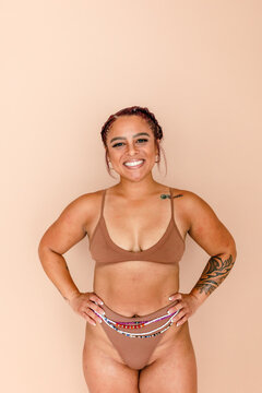 Beautiful mixed-race woman in underwear