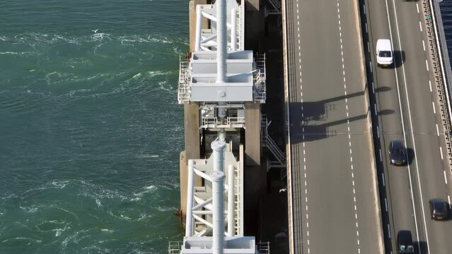 Close Up View of a Storm Surge Barrier Aerial View