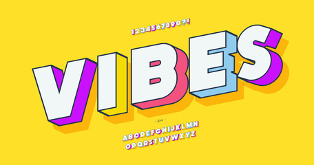 Vector vibes font 3d bold colorful style trendy typography for infographics, motion graphics, video, promotion, decoration, logotype, party poster, t shirt, book, animation, banner, game, printing. 10