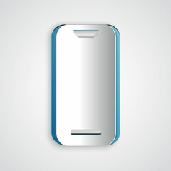 Paper cut Smartphone, mobile phone icon isolated on grey background. Paper art style. Vector