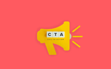 CTA (Call to Action) banner and concept. Initialism on block letters on coral red background.