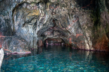 View of the sea cave on the island of Corsica, France.